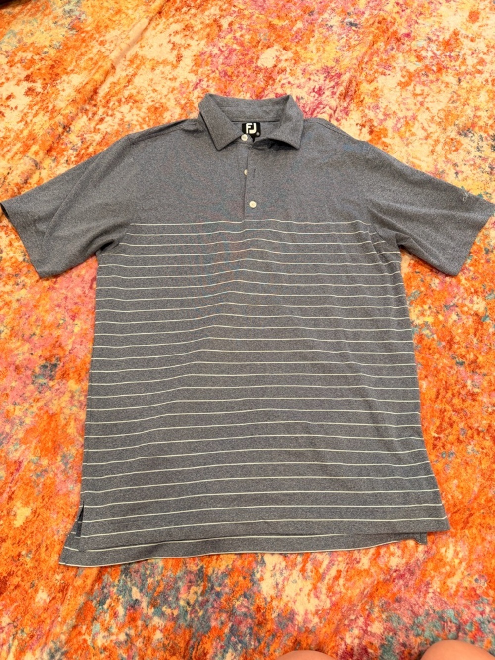 FootJoy FJ Gray Striped Golf Polo Shirt Performance Short Sleeve Men’s Size M